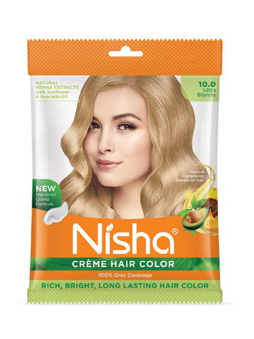 Nisha Creme Hair Color for Women - Ultra Blonde, 20g+30ml pouch, Long-lasting, 100% Grey Coverage Permanent Hair Colour for Soft, Shiny, Healthy Hair 40 GM