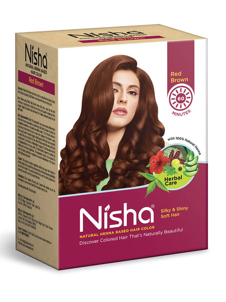 Nisha Henna Based Hair Colour for Women & Men Red Brown 90g | 100% Pure Henna-Based Powder | Long-Lasting Herbal Formula | Reduces Hair Fall & Damage | Ammonia-Free 90 GM