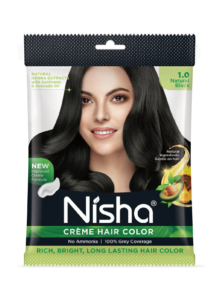 Nisha Creme Hair Color for Women - Natural Black, 20g+20ml pouch, Long-lasting, 100% Grey Coverage Permanent Hair Colour for Soft, Shiny, Healthy Hair 40 GM