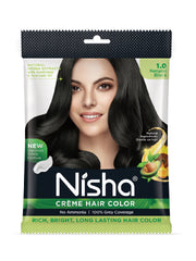 Nisha Creme Hair Color for Women - Natural Black, 20g+20ml pouch, Long-lasting, 100% Grey Coverage Permanent Hair Colour for Soft, Shiny, Healthy Hair 40 GM
