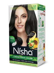 Nisha Creme Hair Color for Women - Natural Black, 60g+60ml, Long-lasting, 100% Grey Coverage Permanent Hair Colour for Soft, Shiny, Healthy Hair 120 GM
