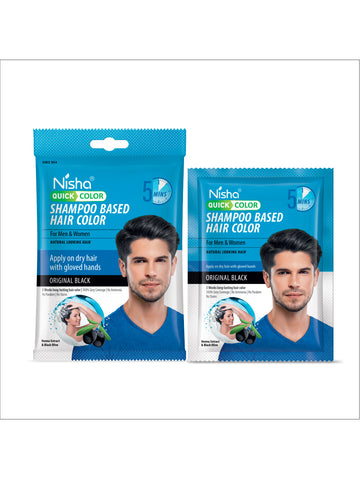 Nisha Quick Color Shampoo Hair Color, Ammonia Free, 100% Grey Coverage, Long Lasting Colour Up to 5 Weeks, Easy, Mess-Free Use for Men & Women, Original Black (160ml) 20 GM