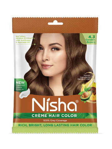 Nisha Creme Hair Color for Women - Golden Brown, 20g+20ml pouch, Long-lasting, 100% Grey Coverage Permanent Hair Colour for Soft, Shiny, Healthy Hair 40 GM