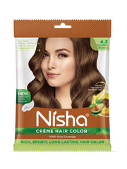 Nisha Creme Hair Color for Women - Golden Brown, 20g+20ml pouch, Long-lasting, 100% Grey Coverage Permanent Hair Colour for Soft, Shiny, Healthy Hair 40 GM