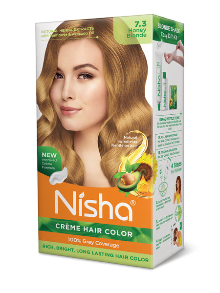 Nisha Creme Hair Color for Women - Honey Blonde, 60g+60ml, Long-lasting, 100% Grey Coverage Permanent Hair Colour for Soft, Shiny, Healthy Hair 120 GM