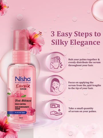 Nisha Hair Serum EverSilk Pink Hibiscus serum 100ml - Hair Serum for Dry Frizzy Hair, Hair Serum for Women & Men, Serum for Hair Smoothing