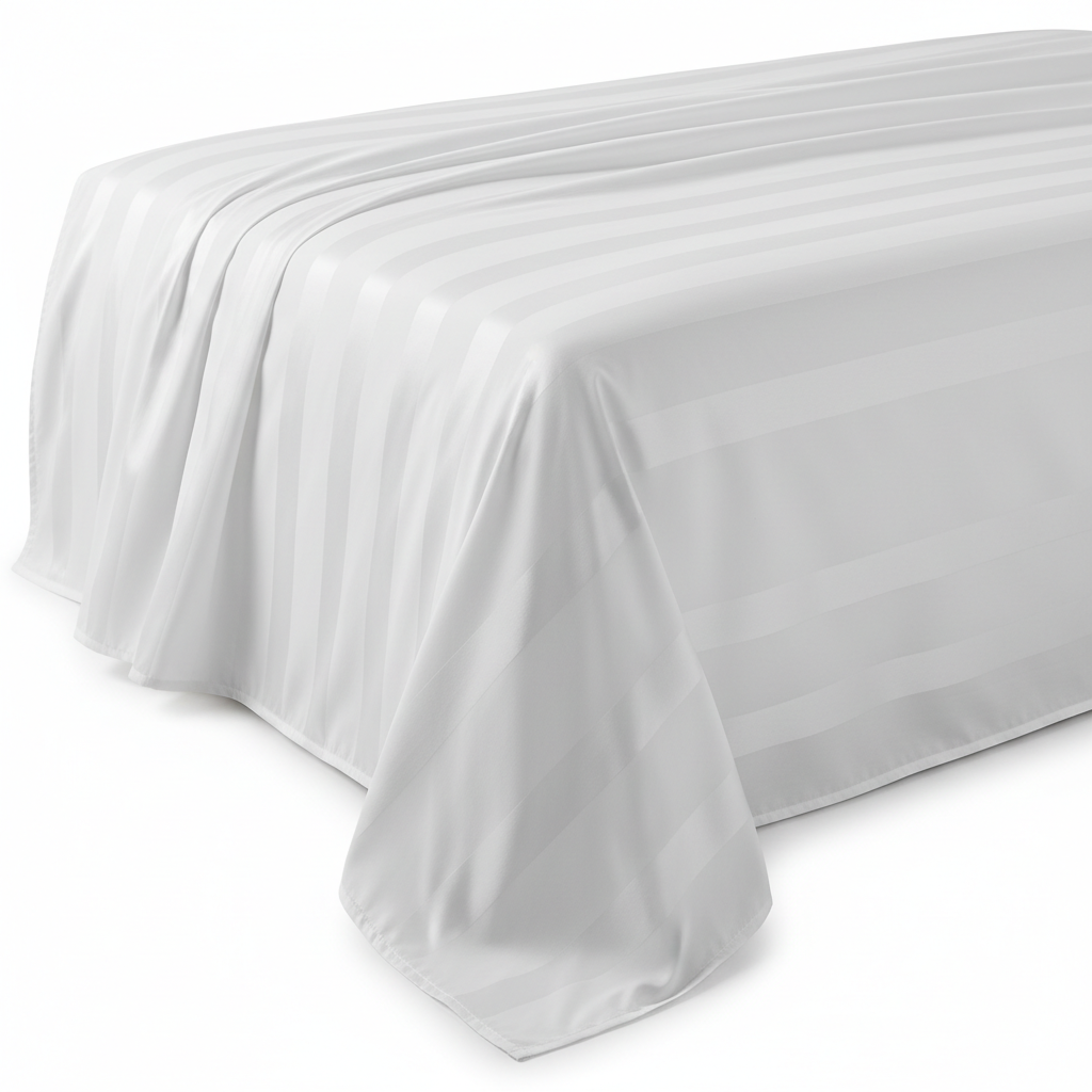 Flat Sheet  King  300TC  1cm Satin Stripe  275 x 275cm  60/40 Poly-Cotton  White