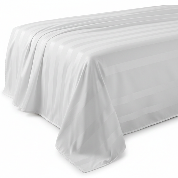 Flat Sheet  King  300TC  1cm Satin Stripe  275 x 275cm  60/40 Poly-Cotton  White
