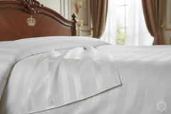 Flat Sheet  Royal King  300TC  1cm Satin Stripe  275 x 300cm  60/40 Poly-Cotton  White