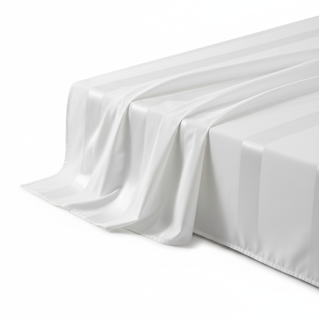 Flat Sheet  Single  300TC  1cm Satin Stripe  190 x 270cm  60/40 Poly-Cotton  White