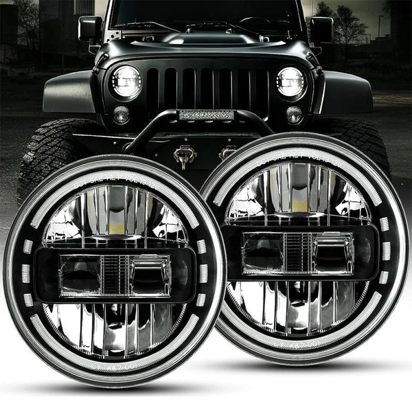 7-Inch 90W LED Headlight with Amber Halo Ring