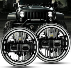7-Inch 90W LED Headlight with Amber Halo Ring