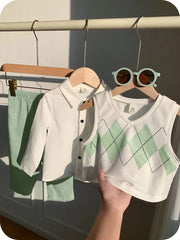 3-Piece Baby Boy Argyle Vest Outfit Set