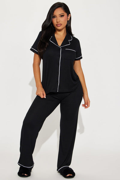 Chill Vibes Ribbed PJ Pant Set - Black