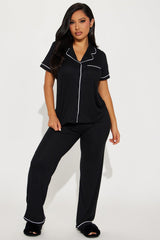 Chill Vibes Ribbed PJ Pant Set - Black