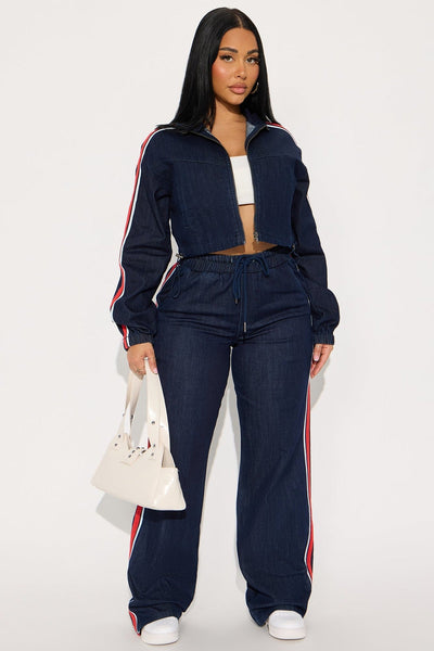 Set The Pace Denim Pant Set - Dark Wash