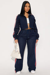 Set The Pace Denim Pant Set - Dark Wash