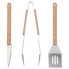 GRILLTIDER, 3-piece barbecue tools set, stainless steel/beech