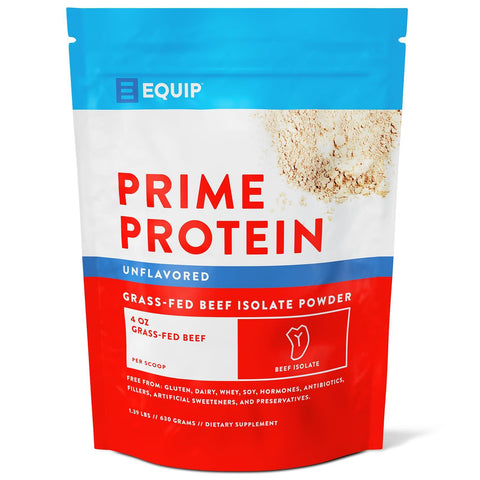 Equip Foods Prime Protein Powder | Clean, Grass Fed Beef Protein Isolate | Carnivore Protein Powder | Paleo, Keto Friendly | Gluten, Dairy Free | Helps Build & Repair Tissue | 30 Servings, Unflavored