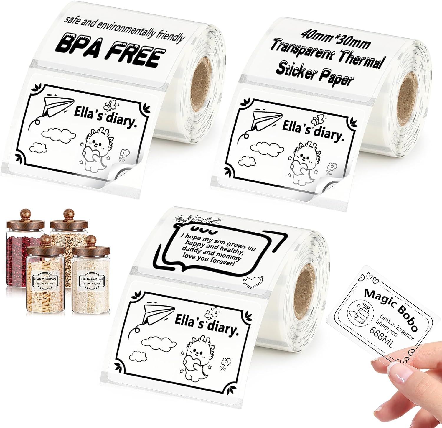 3PCS Thermal Labels for SUPVAN T50M Pro Maker Machine Phomemo M220 M200 M221 M110,MUNBYN Printer, 1.57'' x 1.18'' (40x30mm) Thermal Sticker Label, Waterproof Address Label Paper