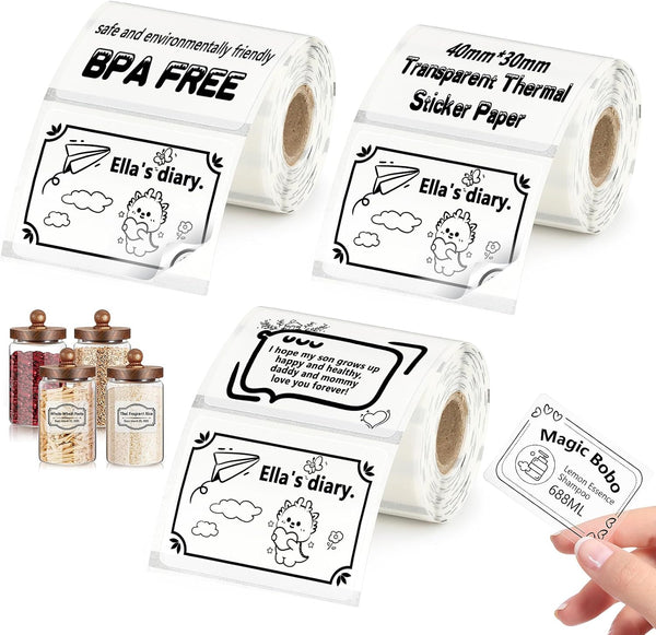 3PCS Thermal Labels for SUPVAN T50M Pro Maker Machine Phomemo M220 M200 M221 M110,MUNBYN Printer, 1.57'' x 1.18'' (40x30mm) Thermal Sticker Label, Waterproof Address Label Paper