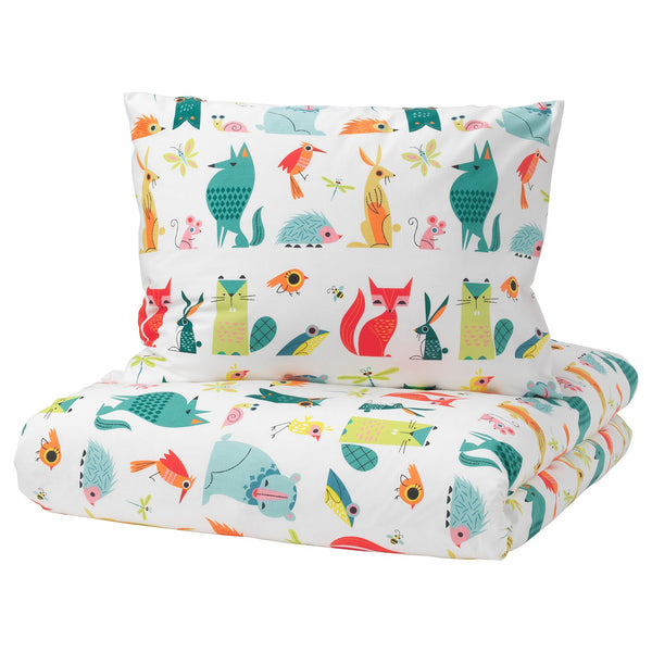 LATTJO, Duvet cover and pillowcase, animal/multicolour, 150x200/50x80 cm