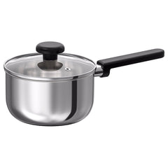 MIDDAGSMAT, Saucepan with lid, clear glass/stainless steel, 2 l