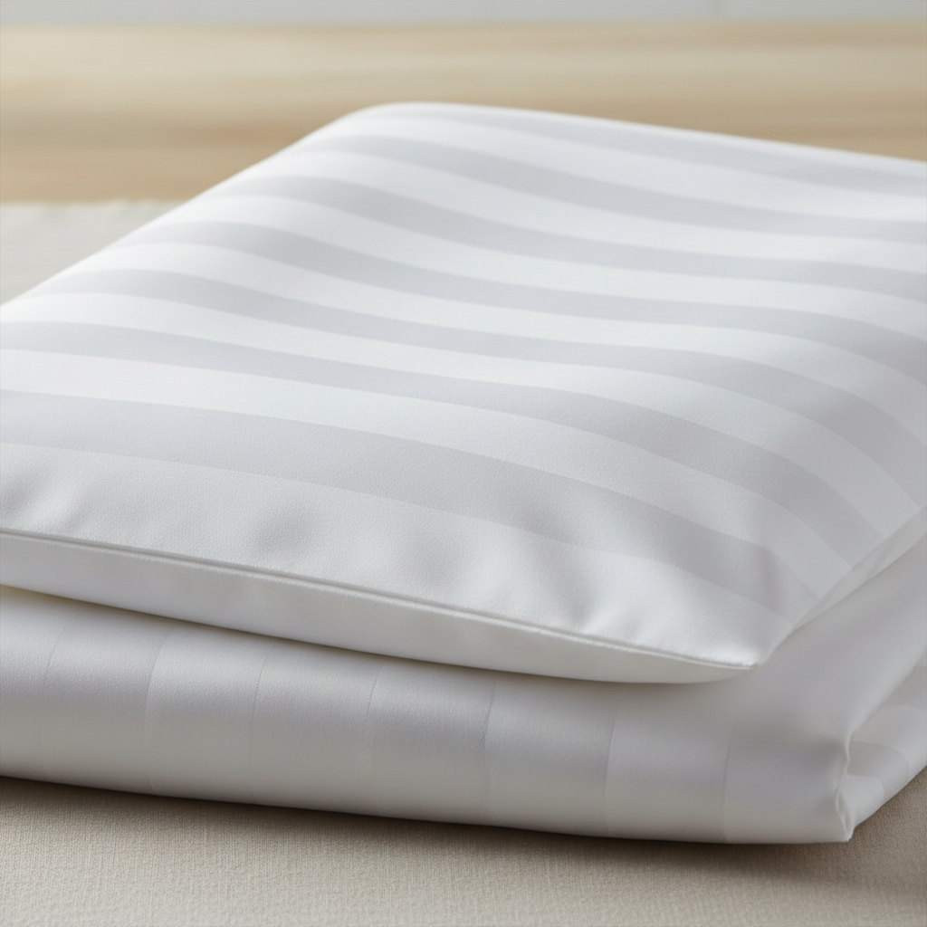 Pillowcase  300TC  1cm Satin Stripe  50 x 70cm  60/40 Poly-Cotton  Satin Finish  White
