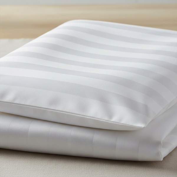 Pillowcase  300TC  1cm Satin Stripe  50 x 70cm  60/40 Poly-Cotton  Satin Finish  White