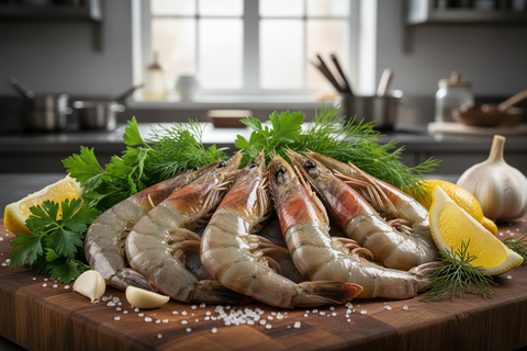 raw Jumbo Prawns in a culinary setting