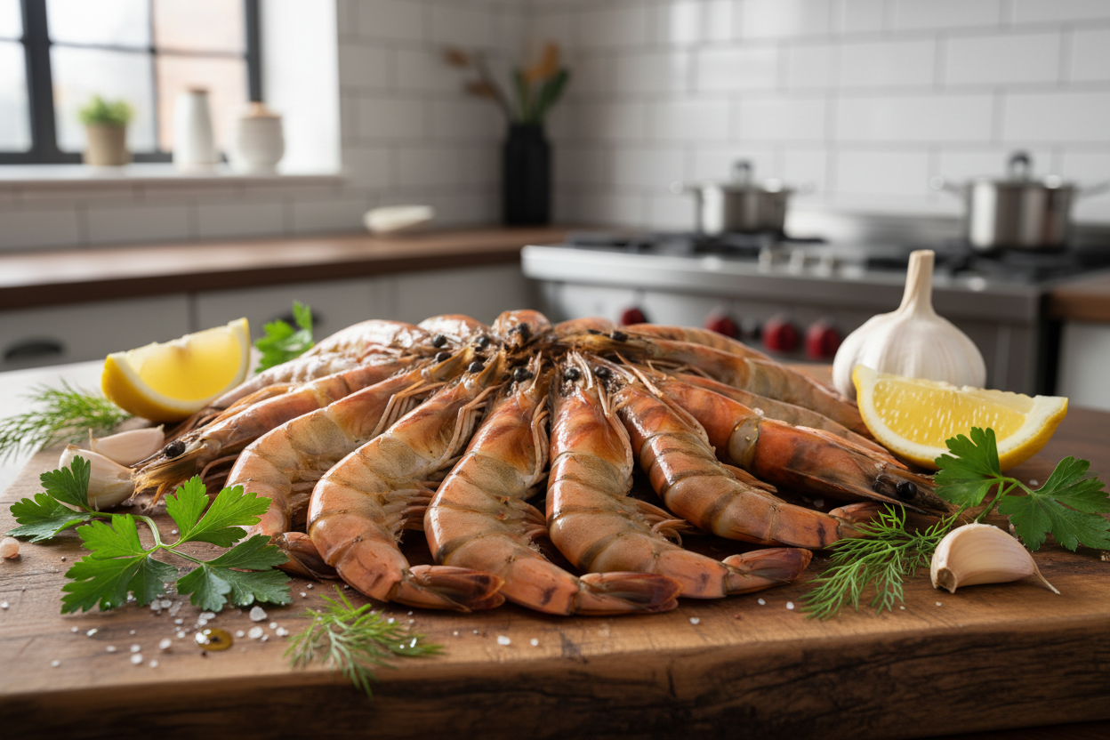 raw Tiger prawns culinary setting