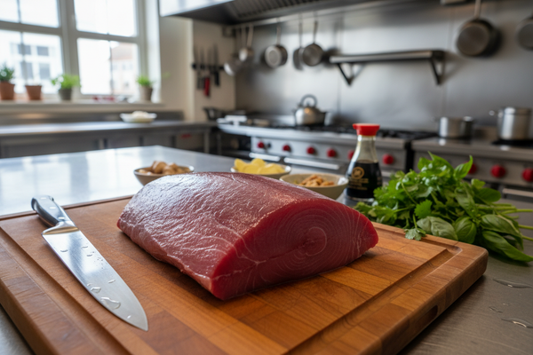 raw tuna in a culinary setting kichen before cooking