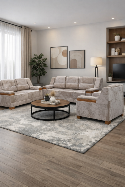 Modern Velvet Sofa Set – 3-Seater, 2-Seater & Armchair