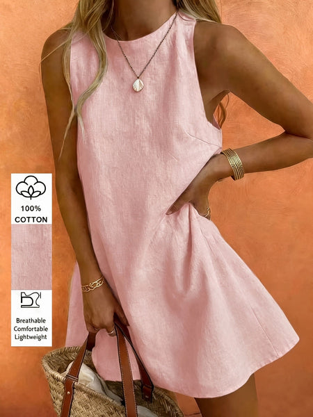 Pink Sleeveless Cotton Mini Dress