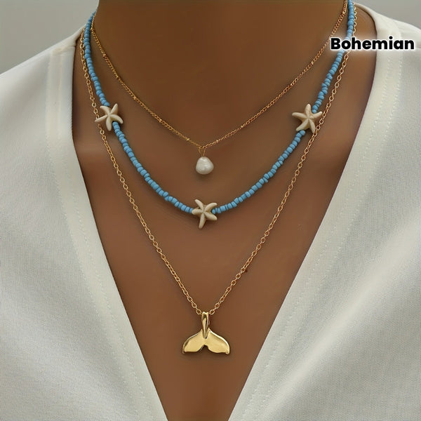 Bohemian Starfish Tail Layered Necklace Set