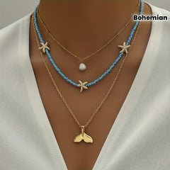 Bohemian Starfish Tail Layered Necklace Set