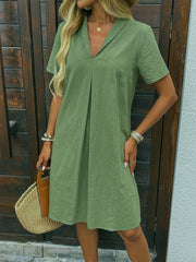 Green V-Neck Short Sleeve Casual Dress
