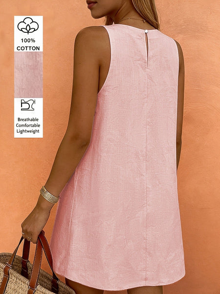 Pink Sleeveless Cotton Mini Dress - Back Detail