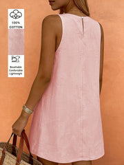 Pink Sleeveless Cotton Mini Dress - Back Detail