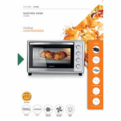 Kenwood 100L Toaster Oven - Oven Toaster Grill Large Capacity Double Glass Door Multifunctional with Rotisserie and Convection Function for Grilling, Toasting, Broiling, Baking, Defrosting MOM90.000SS