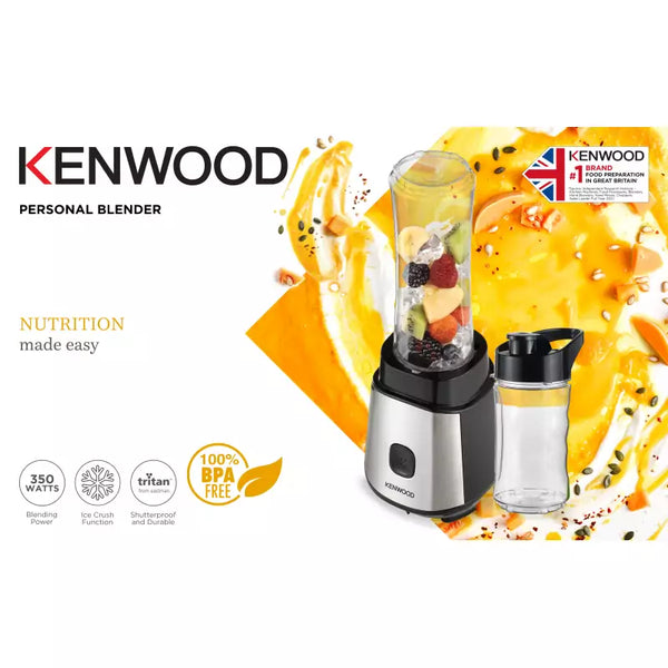 Kenwood Personal Blender 350W To Go Bottle Smoothie Blender/Smoothie Maker with 570ml & 400ml Tritan Smoothie2Go Bottle and Lid, Ice Crush Function BLM05