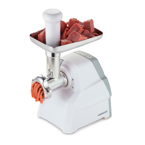 Kenwood Meat Grinder 2100W Meat Mincer with Kibbeh Maker, Sausage Maker, Biscuit Attachment, Feed Tube Pusher, 3 Stainless Steel Screens for Fine, Medium & Coarse Results MGP40.000WH