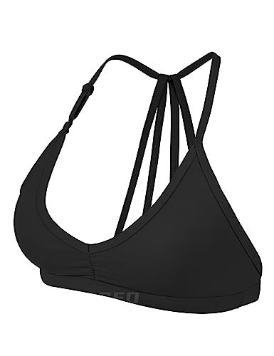 YEOREO Sports Bras for Women Padded Backless Workout Bra Karlena Low Impact Criss Cross Yoga Crop Tank Top, #0 Black, S