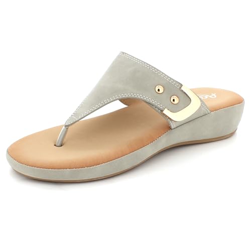 AARZ LONDON Women Ladies Toe Post Casual Comfort Slip-On Cushion Lighweight Summer Wedge Heel Sandals Grey Shoes Size 5