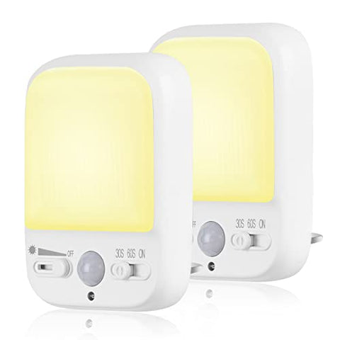 LED Night Light Plug in Walls, Night Light Motion Sensor with 4 Lighting Modes, Brightness Adjustable Warm White Lamp, Eye-Friendly Night Lighting for Baby, Kids, Hallways, Stairs (2PC)