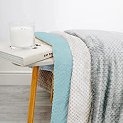 Dreamscene Luxury Waffle Mink Honeycomb Faux Fur Warm Throw Over Sofa Bed Soft Blanket, Duck Egg Blue - 150 x 200cm