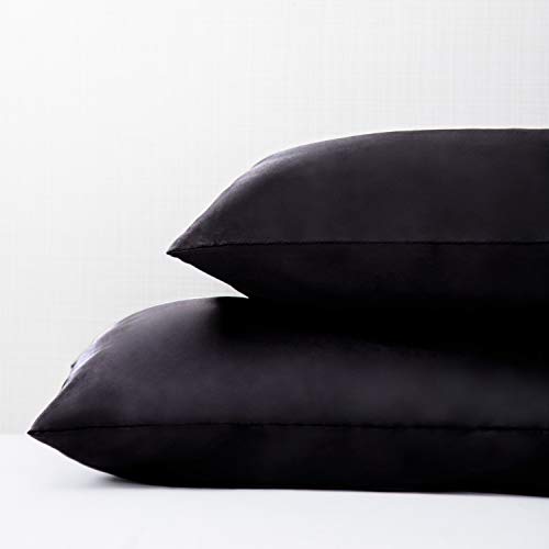 Bedsure Satin Pillow Cases 2 Pack - Black Pillowcase for Hair and Skin Standard Size with Envelope Closure, 50 x 75 cm