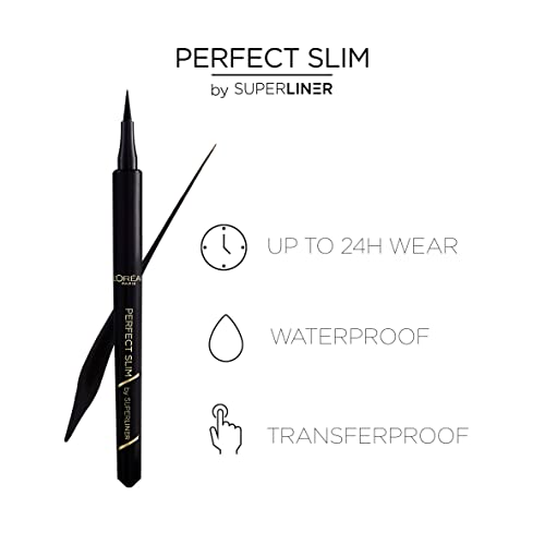 L'Oreal Paris Superliner Perfect Slim Liquid Eyeliner, Long-Lasting, Smudge- Formula for Intense Winged Eye Look, Intense Black, Precise Application Tip