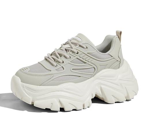 LUCKY STEP Chunky Sneakers for Women Platform Tennis Fashion White