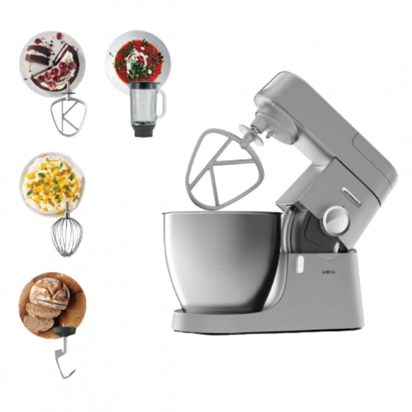 Kenwood Stand Mixer Kitchen Machine Metal Body CHEF XL 1200W with 6.7L Stainless Steel Bowl, K-Beater, Whisk, Dough Hook, Glass Blender, Meat Grinder, Multi Mill KVL4230S